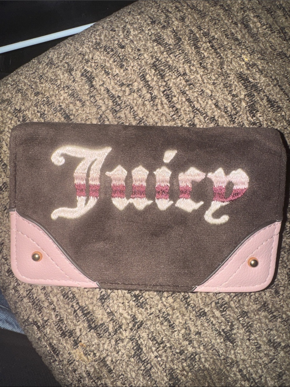 Juicy Couture Brown Suede Wallet with Pink Accents